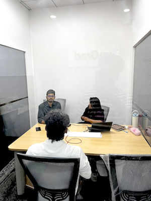 upGrad Madurai office - student and parents with the counselling team after their study abroad session